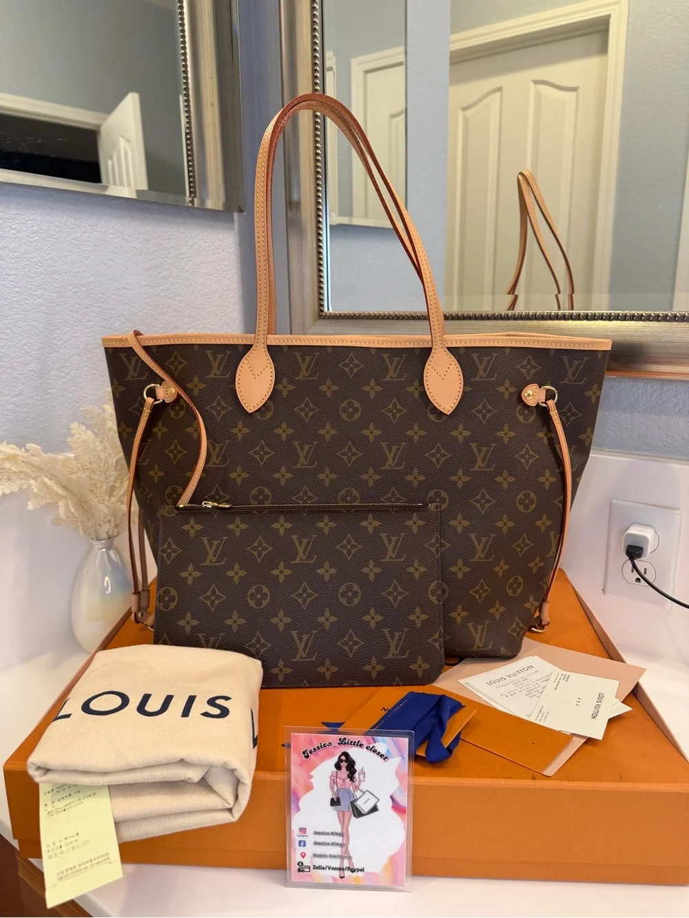 🎀 LOUIS VUITTON Monogram Canvas Neverfull MM NM Bag